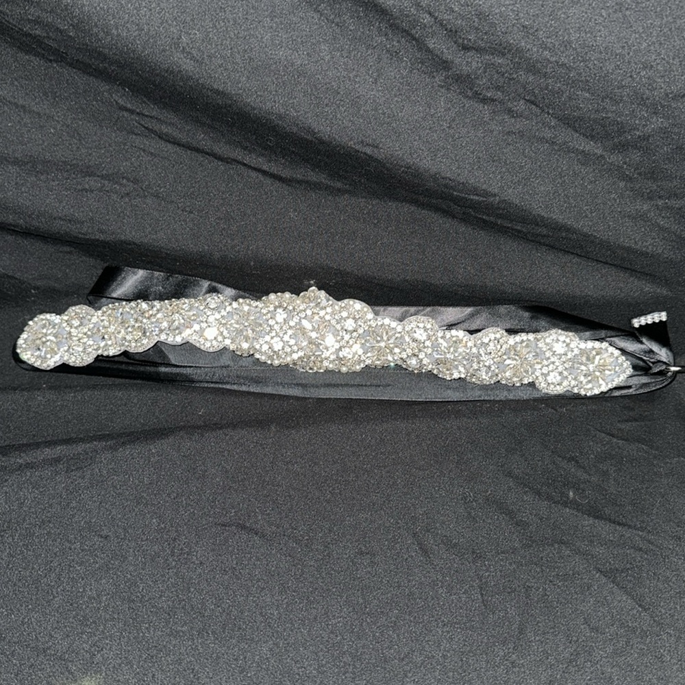 Stunning Bridal belt with black ribbon and a multitude of crystals.